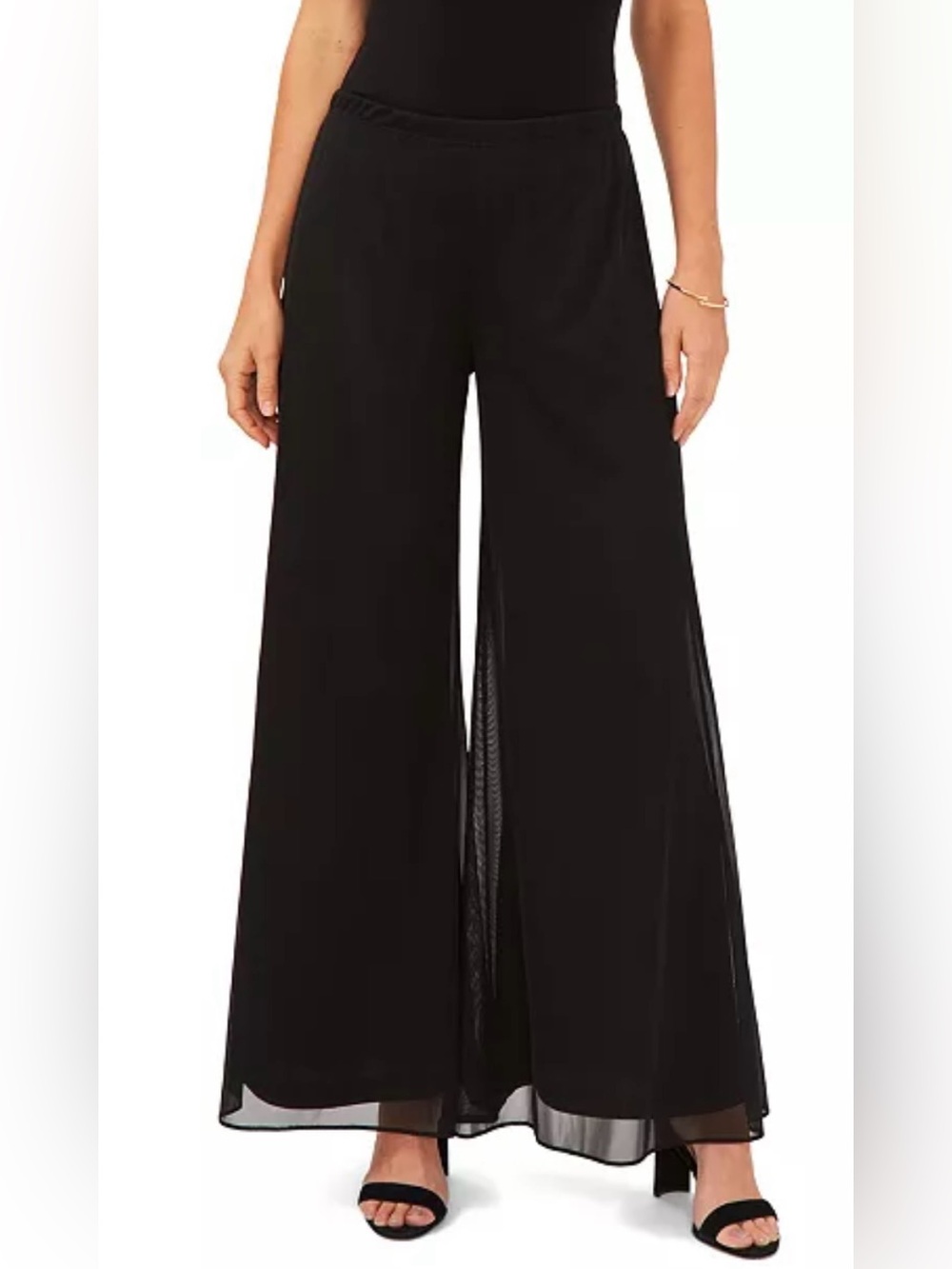 MSK Black Wide-Leg Palazzo Pants with Sheer Overlay